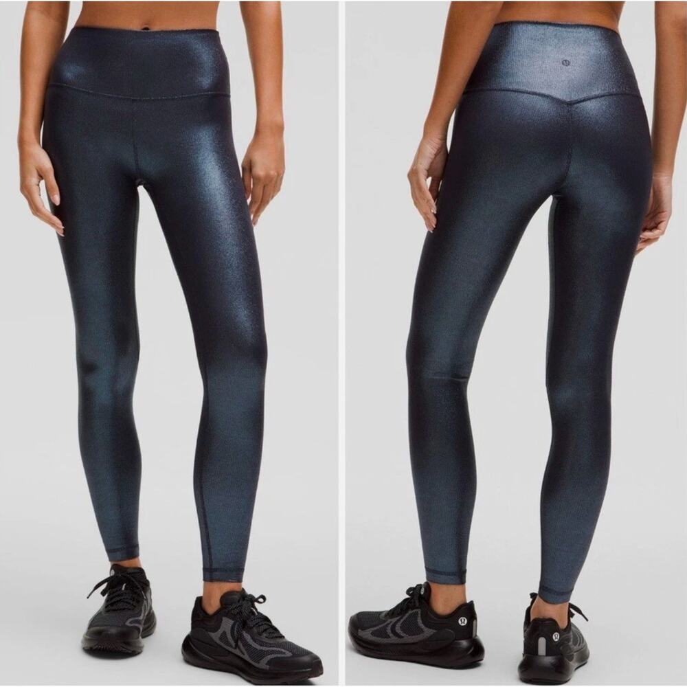 Lululemon Align HR Ribbed Pant 28" *Shine Foil Print Black Night Size 12 NWT‎